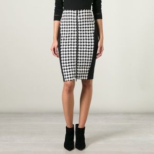 MICHAEL KORS Sz 6P Black & White Houndstooth Knit Front Zip Pencil Skirt